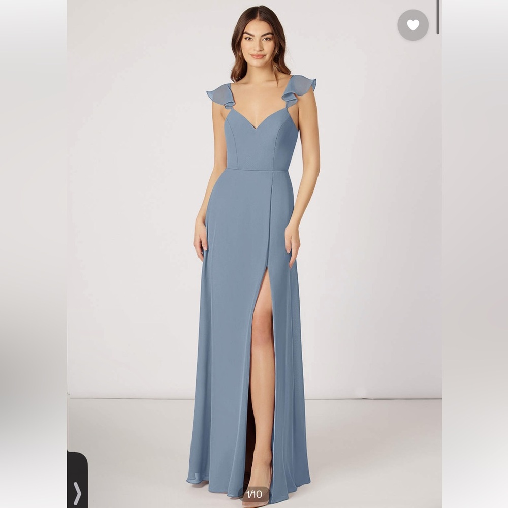 Azazie Blue Ruffle Sleeve Gown